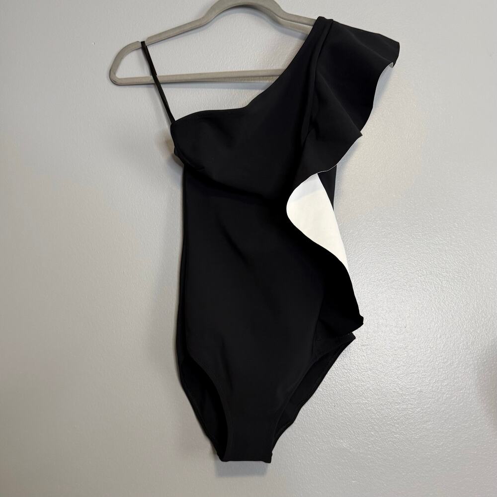 Chiara Boni La Petite Robe Black Ruffle One Shoulder One Piece Swimsuit 38